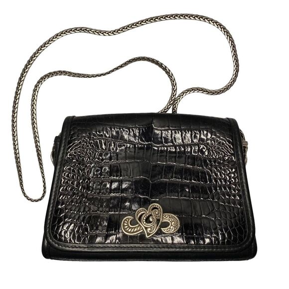 Vintage Authentic Brighton Croc Embossed Leather Chain Strap Small Crossbody - Picture 1 of 10
